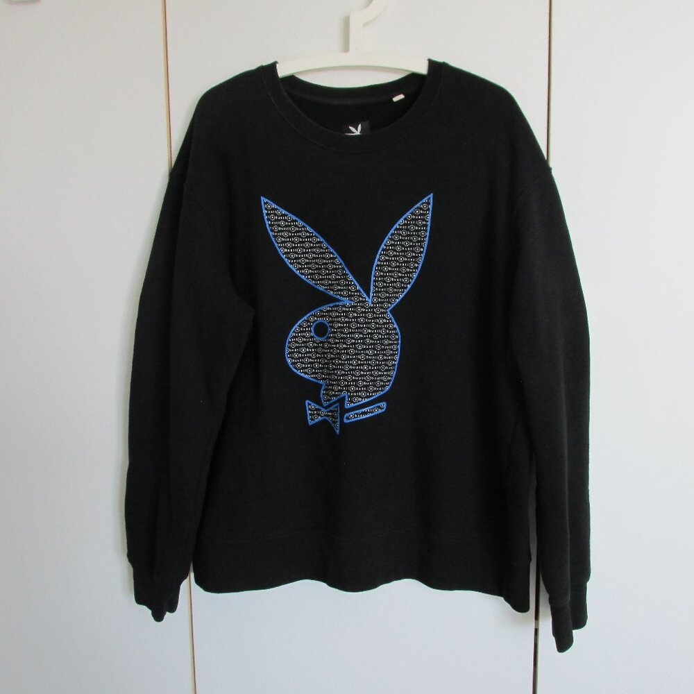 Playboy x Bustle Blue Bunny White Bustle Word Logo Sweatshirt Canadian Size XL